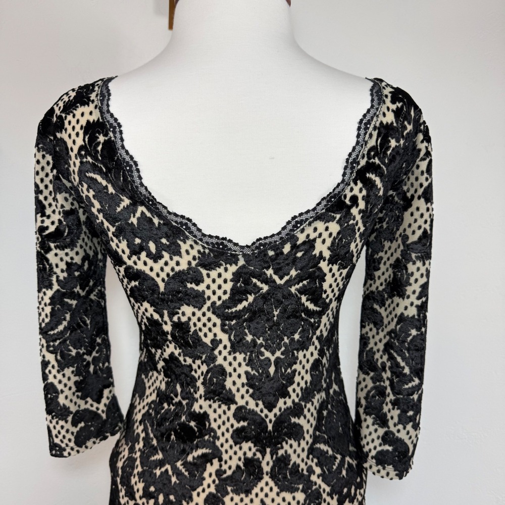 Free People Velvet Burnout Lace Mini Dress Black Cream Dark Feminine Gothic S - Picture 7 of 12